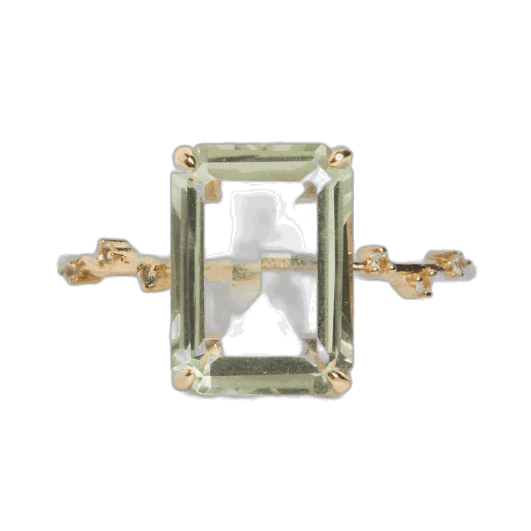 Family Gold Solid Gold Dewdrop Green Amethyst Statement Ring