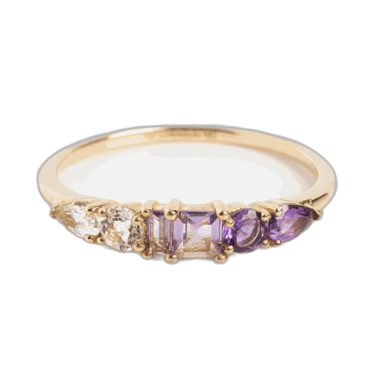 Family Gold Solid Gold Modern Ombre Birthstone Ring