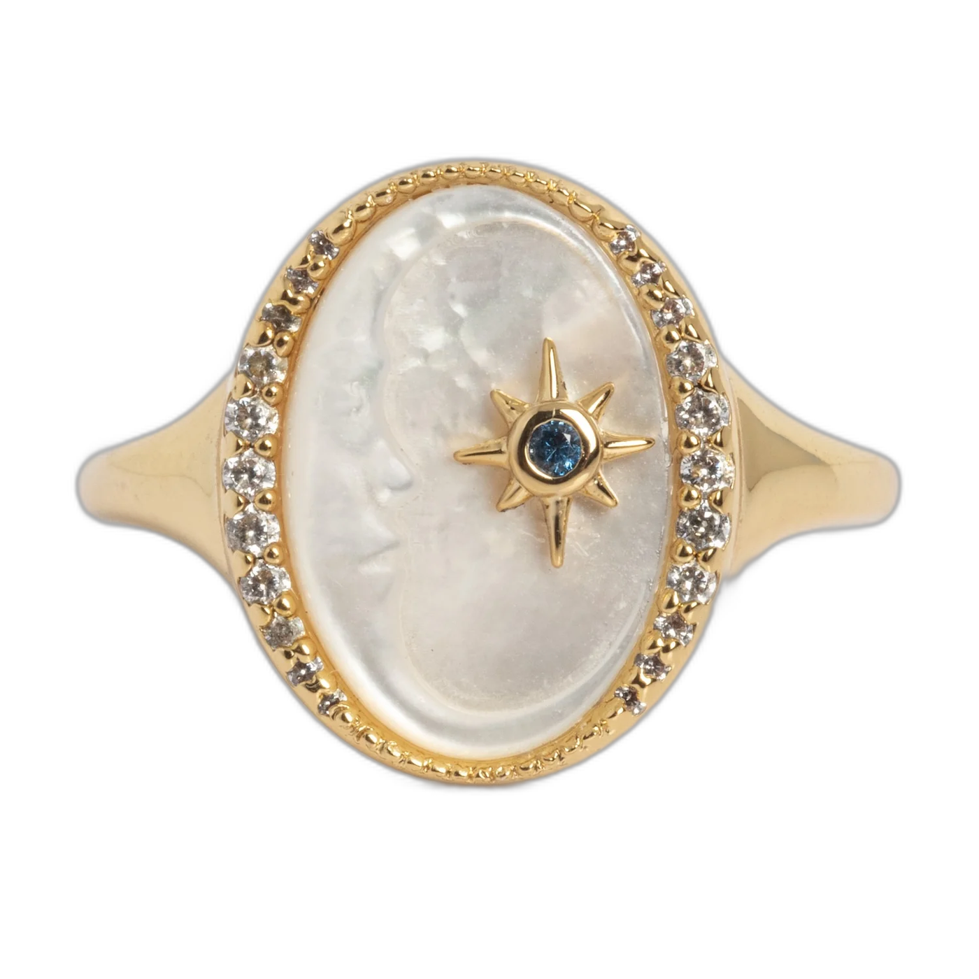 Harvest Moon Carved Moon Mother of Pearl Divination Ring