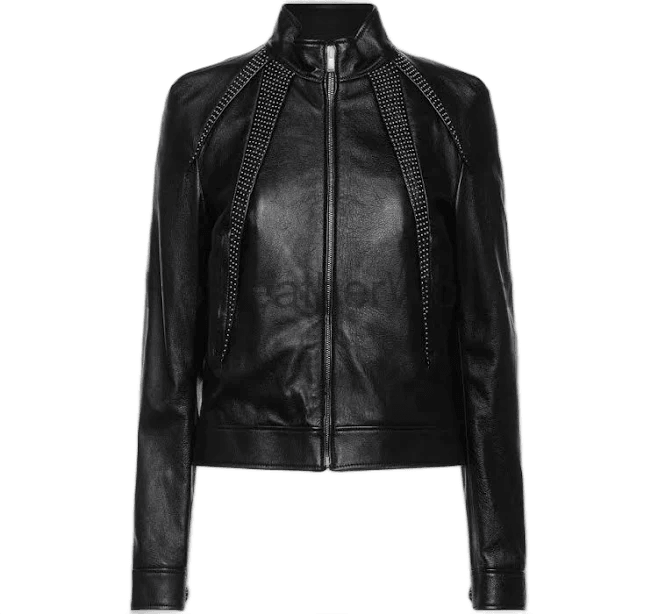 HotLeatherWorld Women's Stud Detailed Leather Jacket