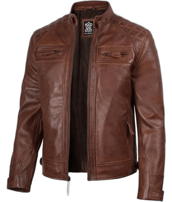 Decrum Men's Distressed Fitted Lambskin Leather Cafe Racer Jacket