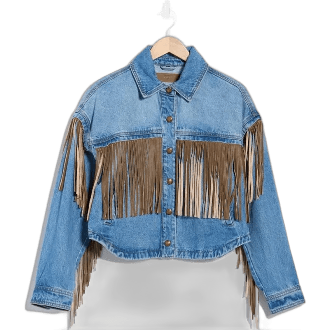 ModeSens Western Fringe Denim Jacket In Blue