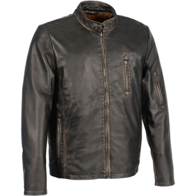 H&M Milwaukee Leather Men's Sheepskin Moto Racer Leather Jacket with Throat Latch