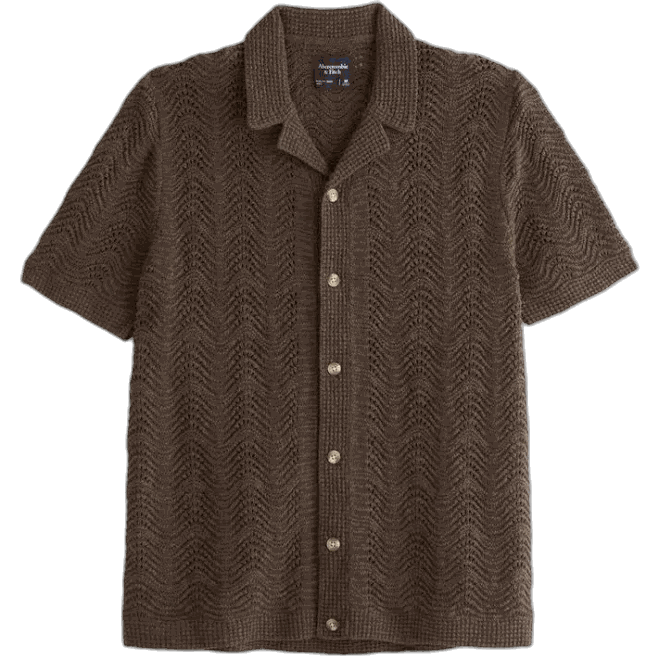 Abercrombie & Fitch Men's Wavy Crochet-Style Sweater Polo