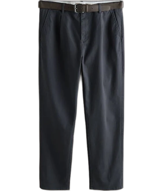 Next USA Mens NEXT Straight Fit Belted Soft Touch Pleated Chino Trousers