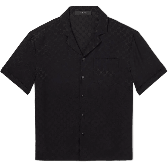 MR PORTER Gucci Slim-Fit Camp-Collar Logo-Jacquard Silk Shirt - Men - Black Casual Shirts - IT 46