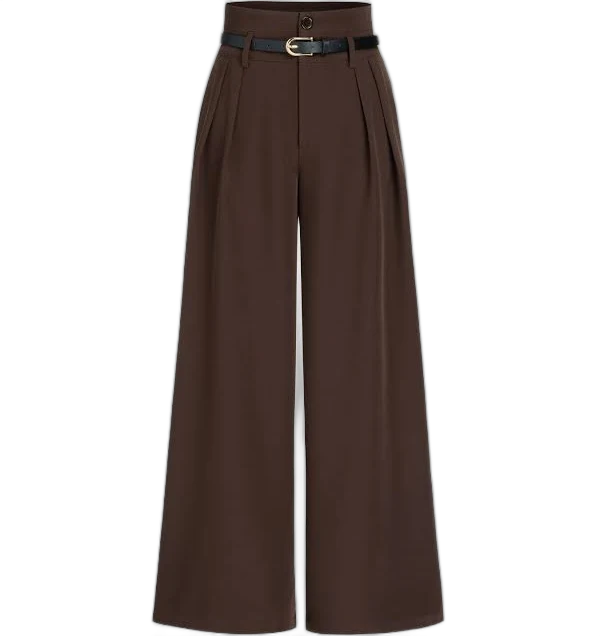 Cider Palazzo Pants Business Wide Leg Belted Pleated Trousers For Daily Casual Work